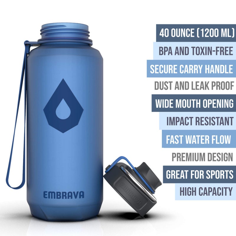 Embrava 40oz Water Bottle - Large with Travel Carry Ring - Wide Leak Proof Drink Spout - Heavy-Duty, BPA & BPS Free Tritan Plastic - Best for Sports, Hiking, Gym, Men & Women - Image 2